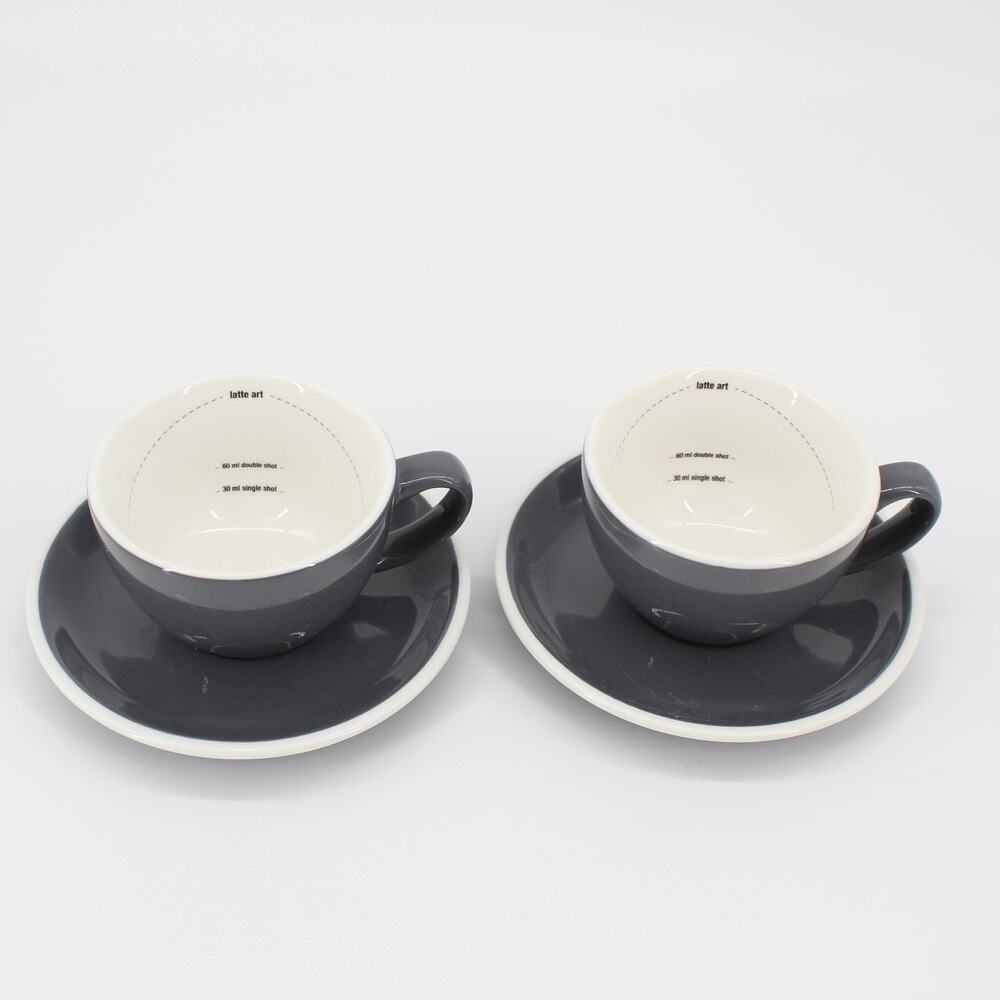 Breville Coffee Latte Art Barista Training Gray Mug & Saucer Set / Lot of 2